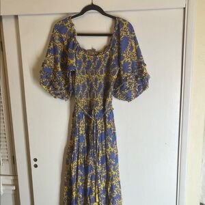Anthropologie Apiece Apart Maxi Dress gathered bodice Puffed sleeves SZ 10